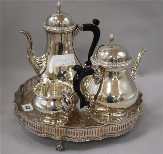 Four piece plated teaset and a tray